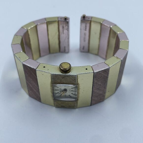 Medana Lever Pink & Gold Ladies Bangle Watch 1960's Hand Winding 17 Jewels